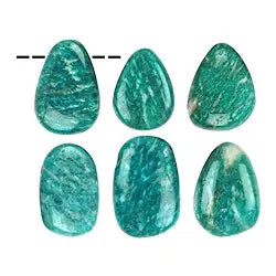 Amazonit Trommelstein aus dunkler Rohware, gebohrt, ca. 2,5 bis 3 cm, natürlicher Edelsteinanhänger.