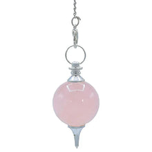Laden Sie das Bild in den Galerie-Viewer, Pendel aus Rosenquarz mit Chakrakette 4,5 cm
