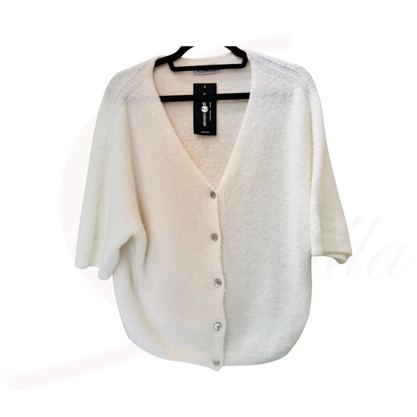 Damen Strickjacke Creme – Alpaka Cardigan Made in Italy