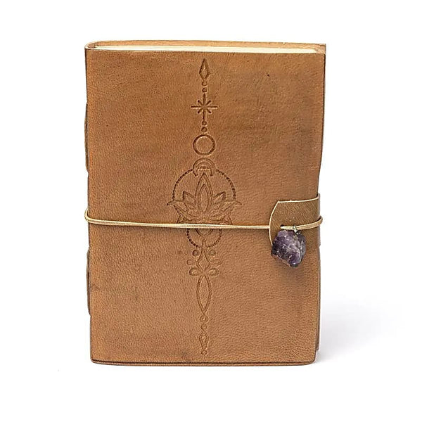 Notizbuch Lotus mit Amethyst und Kunstlederbezug 18 × 13 cm
