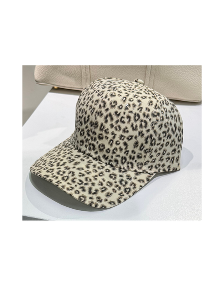 Damen Cappy wollweiß braun Leopardenmuster mit Glitzer verstellbar