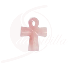 Laden Sie das Bild in den Galerie-Viewer, Rosenquarz Ankh Kreuz 4,5 x 3 cm rosa Halbedelstein Lebenskreuz Anhänger
