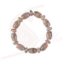 Laden Sie das Bild in den Galerie-Viewer, Rhodochrosit Armband Button Walze rosa Halbedelstein 10 mm elastisch
