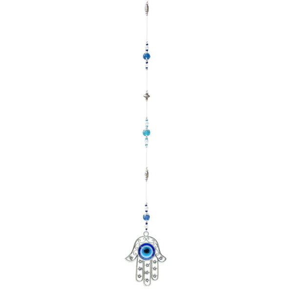 Suncatcher Hand der Fatima Hamsa Glas Metall blau 50 cm Schutzsymbol