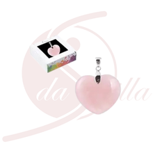 Laden Sie das Bild in den Galerie-Viewer, Rosenquarz Herz Anhänger 28 mm rosa Halbedelstein 925 Silber rhodiniert Schmuck Herz
