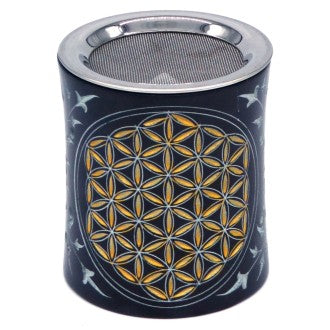 Räuchergefäß Blume des Lebens Gold Black Stone mit Sieb Ø 9 cm