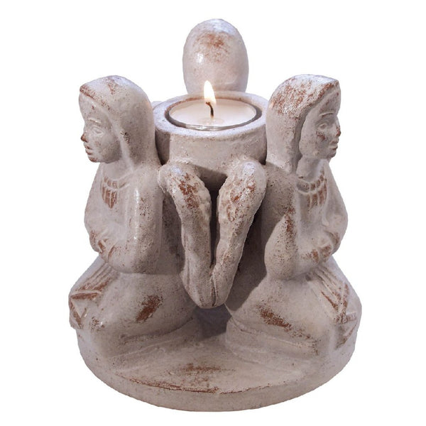 Teelichthalter Freundeskreis mit 3 Engeln im Kreis aus Terracotta 13 × 13 cm