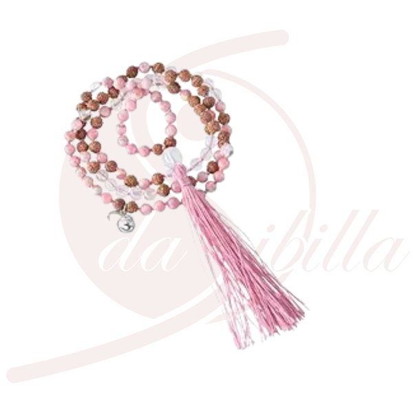 Edelstein Mala Rhodochrosit Bergkristall Rudraksha Meditation Kette