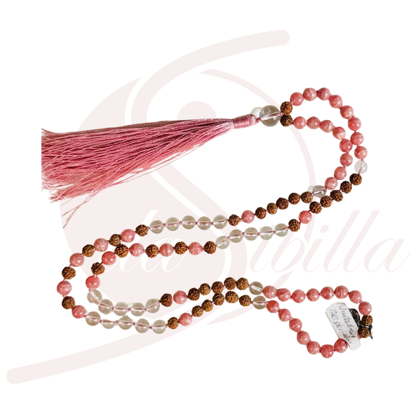 Edelstein-Mala Rhodochrosit & Bergkristall – Lebensfreude & Klarheit