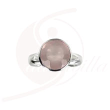 Laden Sie das Bild in den Galerie-Viewer, Rosenquarz Ring 12 mm facettiert rosa Halbedelstein 925 Silber Größe 53 Schmuck
