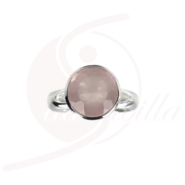 Rosenquarz Ring 12 mm facettiert rosa Halbedelstein 925 Silber Größe 53 Schmuck