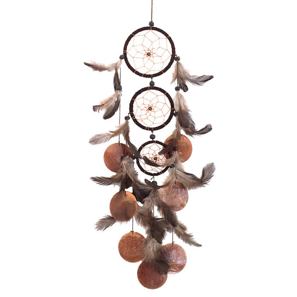 Traumfänger Mobile braun Leder Capiz Muscheln 50 cm Wohnaccessoire