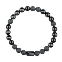Laden Sie das Bild in den Galerie-Viewer, Armband Schörl (schwarzer Turmalin) – 8 mm Kugeln mit Rohkristall, Symbol für Schutz und Abgrenzung.

