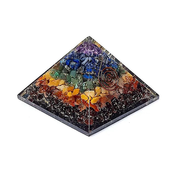 Orgonit Pyramide 7 Chakren mit Edelsteinen – ca. 7 cm