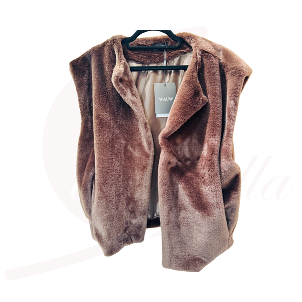 Braune Fellweste für Damen aus weichem Kunstfell mit Innenfutter Made in Italy