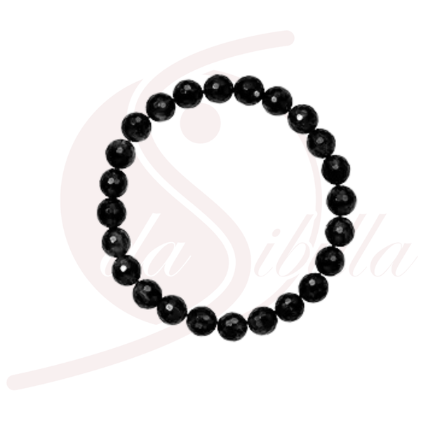 Schörl Armband 8 mm facettiert, schwarzer Turmalin, elastisch gefädelt