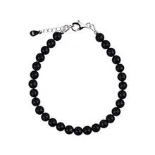 Laden Sie das Bild in den Galerie-Viewer, Schungit Armband 6 mm Kugeln, rhodiniertes Silber 925, verstellbar 19–22,5 cm
