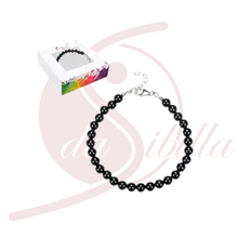 Laden Sie das Bild in den Galerie-Viewer, Schörl Armband 6 mm schwarzer Turmalin mit Silber Verlängerungskette verstellbar Damen

