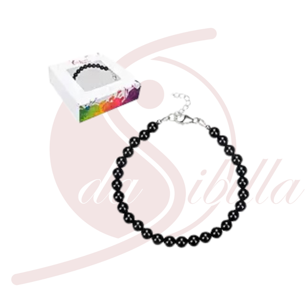 Schörl Armband 6 mm schwarzer Turmalin mit Silber Verlängerungskette verstellbar Damen